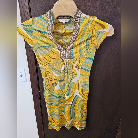 Trina Turk Retro 60’s Psychedelic Swirling Stretch Knit Silk Mini Dress Sz 8 - Picture 1 of 6